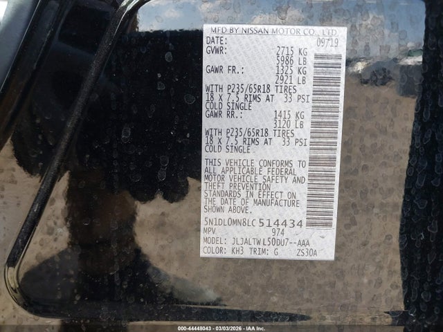Продаж на аукціоні авто 2020 Infiniti Qx60 Luxe, vin: 5N1DL0MN8LC514434, номер лоту: 44448043