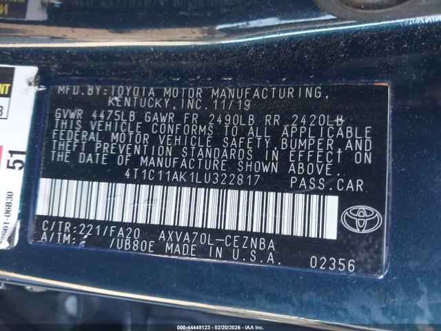 4T1C11AK1LU322817 Toyota CAMRY LE