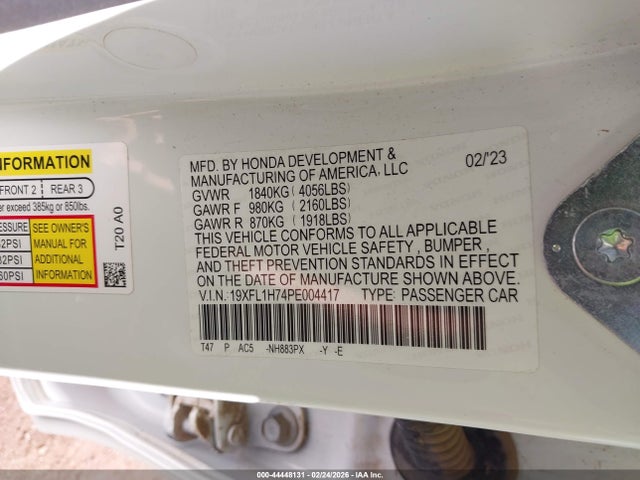 19XFL1H74PE004417 Honda Civic Ex-l/ex-l W/o Bsi