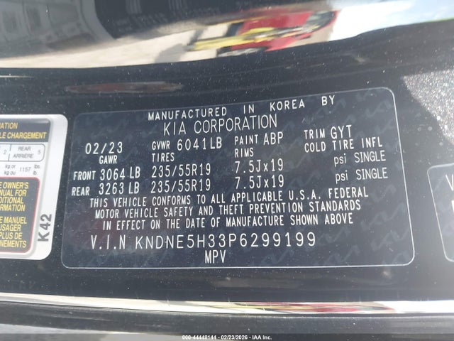 2023 Kia Carnival Mpv Sx Prestige მანქანა იყიდება აუქციონზე, vin: KNDNE5H33P6299199, აუქციონის ნომერი: 44448144