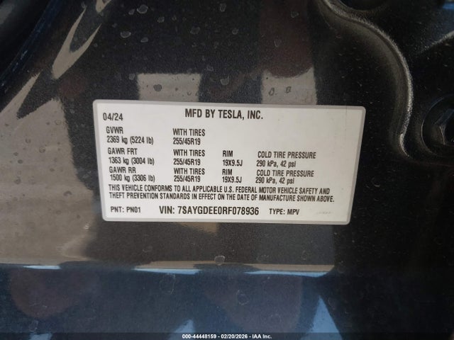 Aukcja sprzedaży 2024 Tesla Model Y Long Range Dual Motor All-wheel Drive, vin: 7SAYGDEE0RF078936, numer aukcji: 44448159