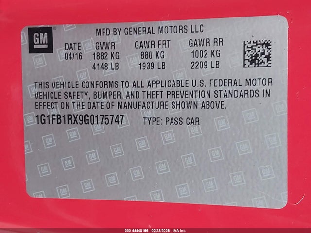 Chevrolet Camaro 1lt 2016 1G1FB1RX9G0175747 Image 9