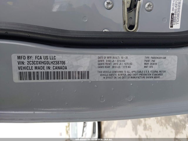 2C3CDXHG0LH238706 Dodge Charger Gt Rwd