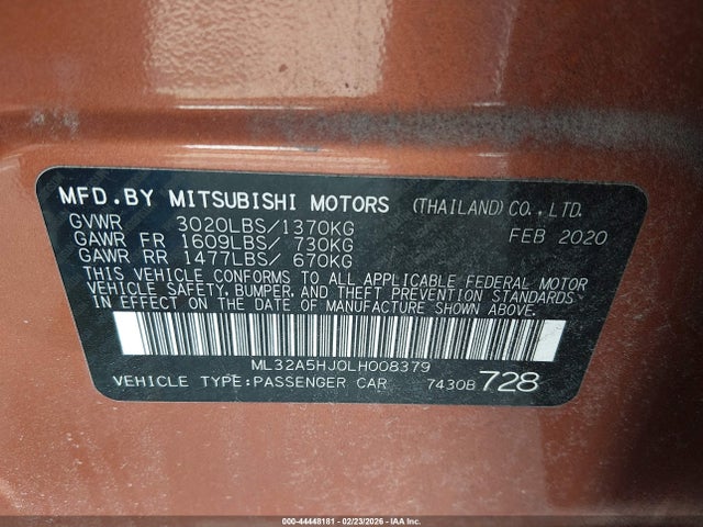 2020 MITSUBISHI MIRAGE ML32A5HJ0LH008379 Photo 8