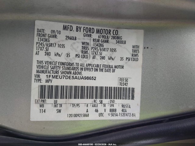 2010 FORD EXPLORER 1FMEU7DE5AUA98652 Photo 8