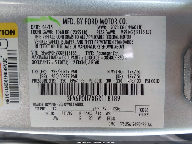 3FA6P0H7XGR118189 Ford FUSION SE