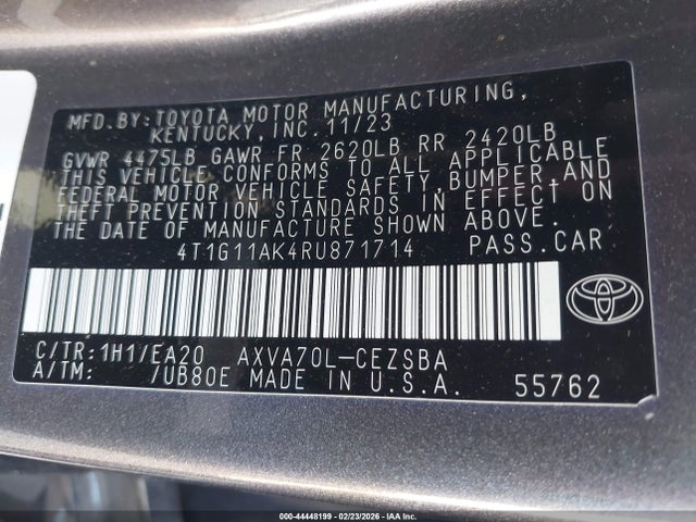 4T1G11AK4RU871714 Toyota CAMRY SE