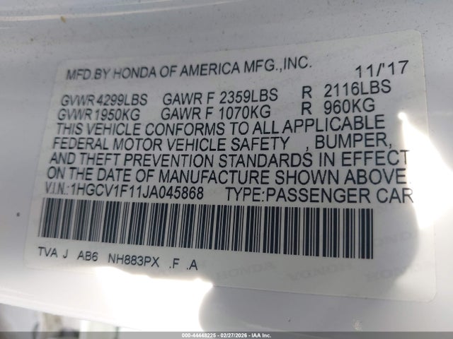 1HGCV1F11JA045868 Honda ACCORD LX