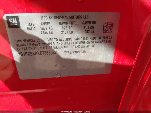 Продажа на аукционе авто 2014 Chevrolet Cruze Ltz, vin: 1G1PG5SBXE7366982, номер лота: 44448240