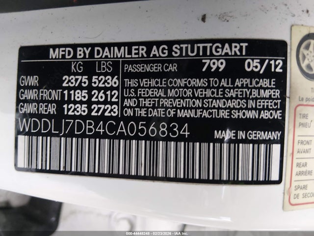 44448248 :رقم المزاد ، WDDLJ7DB4CA056834 vin ، 2012 Mercedes-benz Cls 550 مزاد بيع