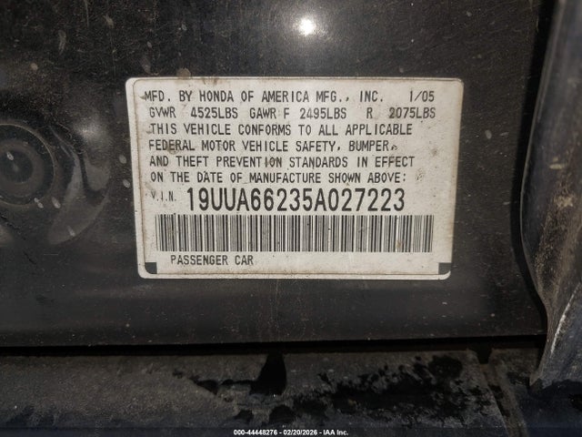 44448276 :رقم المزاد ، 19UUA66235A027223 vin ، 2005 Acura Tl مزاد بيع