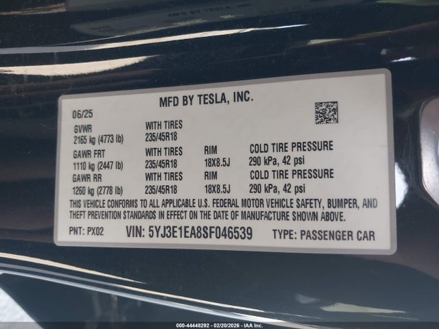 2025 TESLA MODEL 3 5YJ3E1EA8SF046539 Photo 8