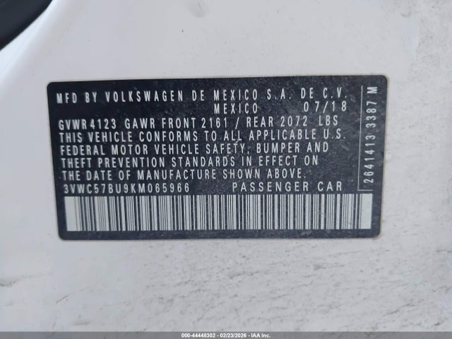 3VWC57BU9KM065966 Volkswagen Jetta 1.4t R-line/1.4t S/1.4t Se