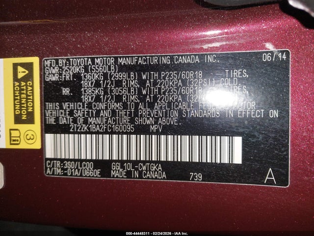 Aukcja sprzedaży 2015 Lexus Rx 350, vin: 2T2ZK1BA2FC160095, numer aukcji: 44448311