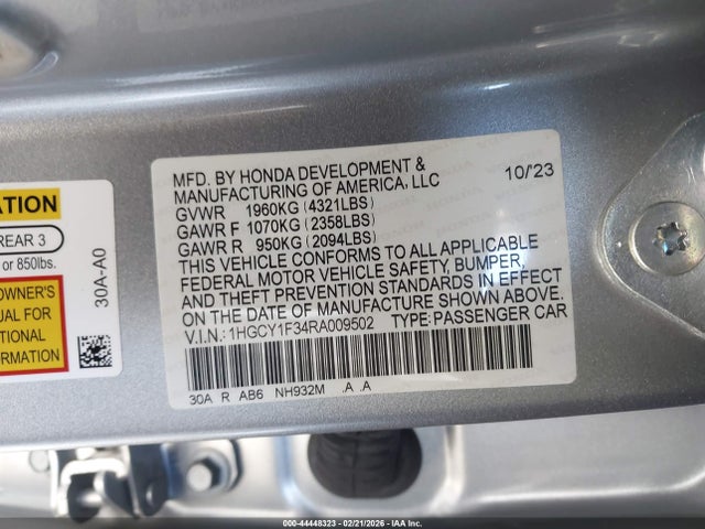 1HGCY1F34RA009502 Honda ACCORD EX