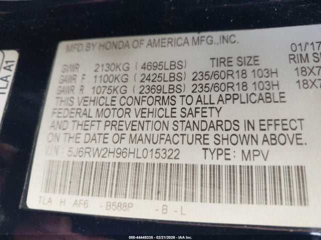 5J6RW2H96HL015322 Honda Cr-v Touring