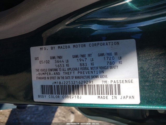Aukcja sprzedaży 2002 Mazda Protege Dx/es/lx, vin: JM1BJ225321629291, numer aukcji: 44448339