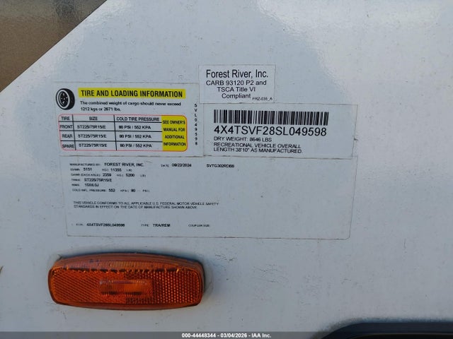 4X4TSVF28SL049598 Forest River 302rdbs Grand Survey