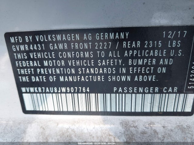WVWKR7AU8JW907764 Volkswagen E-golf Se