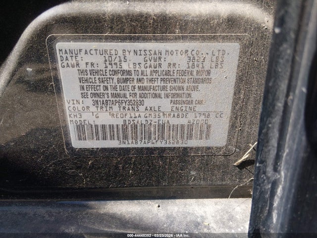 Продажа на аукционе авто 2015 Nissan Sentra Sv, vin: 3N1AB7AP6FY352830, номер лота: 44448352