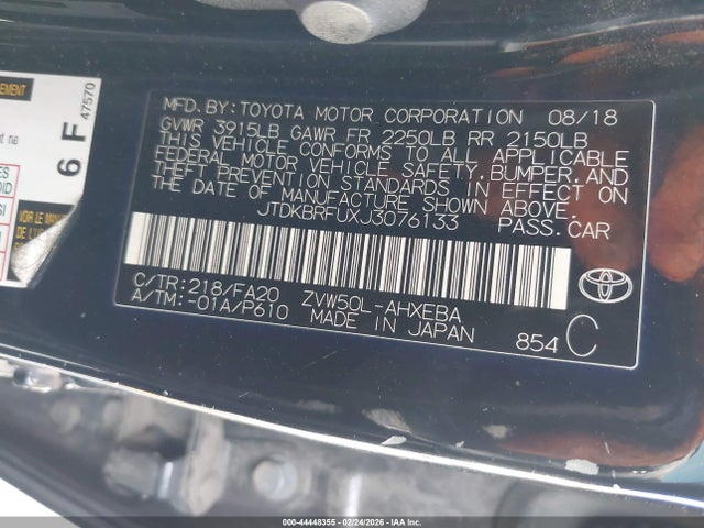 JTDKBRFUXJ3076133 Toyota Prius One