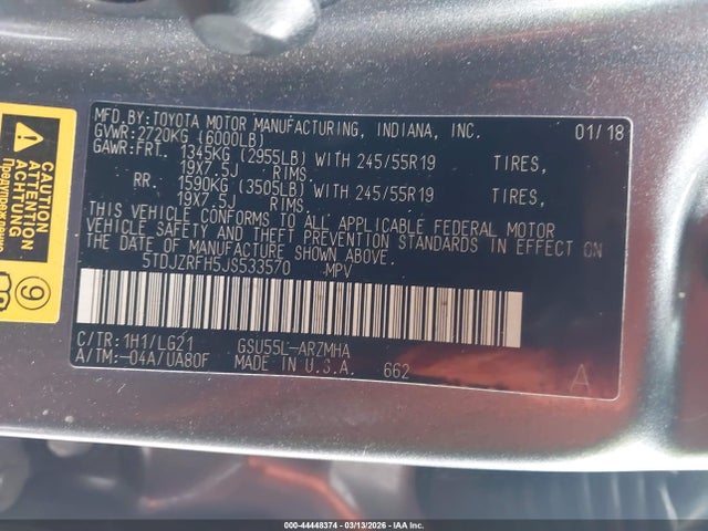 Toyota Highlander Se 2018 5TDJZRFH5JS533570 Image 9