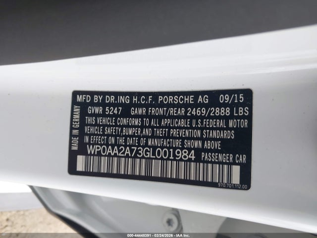 Aukcja sprzedaży 2016 Porsche Panamera 4, vin: WP0AA2A73GL001984, numer aukcji: 44448391