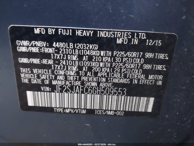 Продаж на аукціоні авто 2016 Subaru Forester 2.5i Premium, vin: JF2SJAFC6GH509553, номер лоту: 44448393