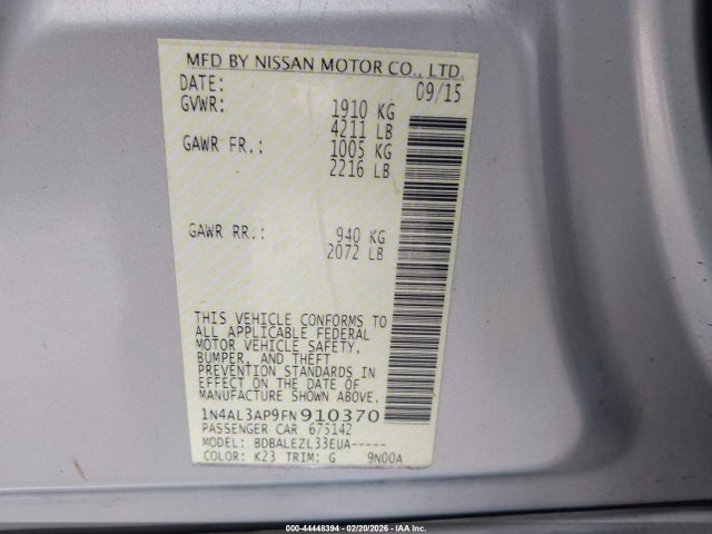 1N4AL3AP9FN910370 Nissan Altima 2.5/2.5 S/2.5 Sl/2.5 Sv