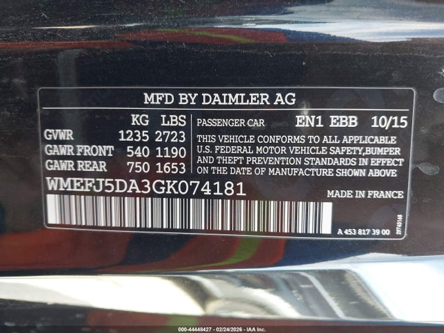 WMEFJ5DA3GK074181 Smart Fortwo Passion