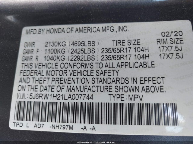 5J6RW1H21LA007744 Honda Cr-v 2wd Lx