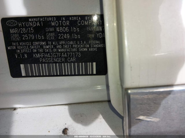 Продаж на аукціоні авто 2015 Hyundai Azera Limited, vin: KMHFH4JG7FA477173, номер лоту: 44448439
