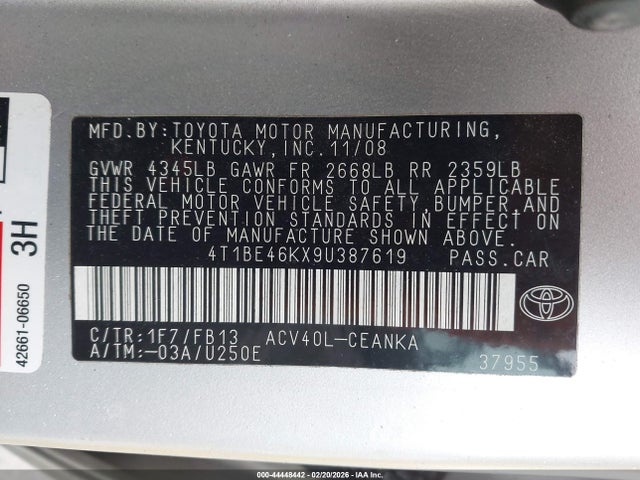 2009 TOYOTA CAMRY 4T1BE46KX9U387619 Photo 8