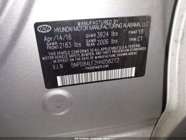 5NPD84LF2HH058272 Hyundai Elantra Limited