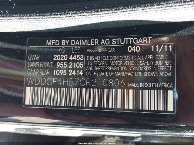 Aukcja sprzedaży 2012 Mercedes-benz C 250 Sport, vin: WDDGF4HB7CR210806, numer aukcji: 44448468