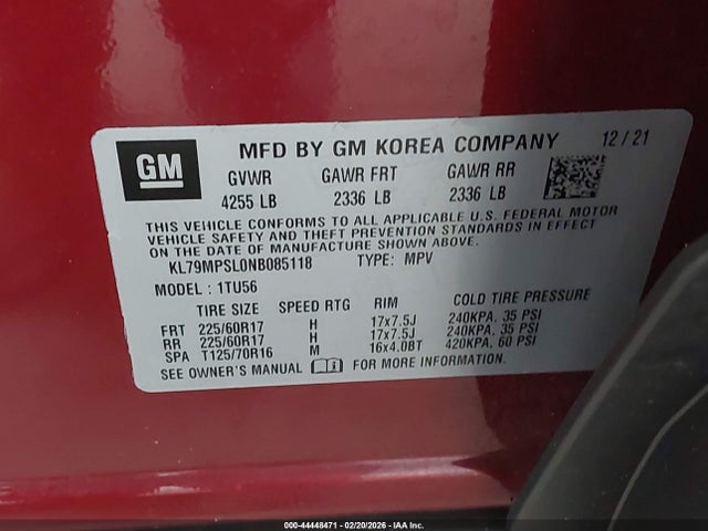 KL79MPSL0NB085118 Chevrolet Trailblazer Fwd Lt
