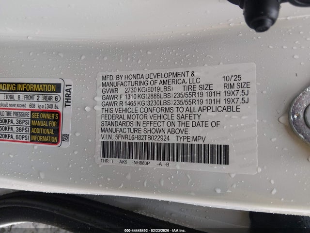 5FNRL6H82TB022924 Honda Odyssey Touring