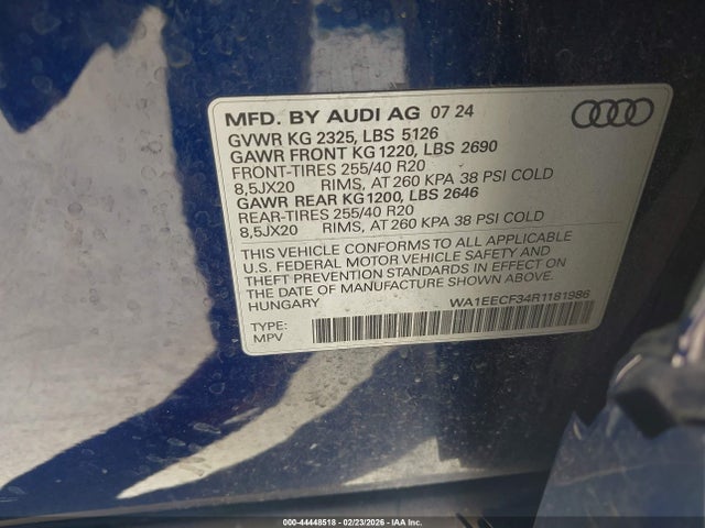 2024 Audi Q3 Premium Plus 45 Tfsi S Line Quattro Tiptronic მანქანა იყიდება აუქციონზე, vin: WA1EECF34R1181986, აუქციონის ნომერი: 44448518