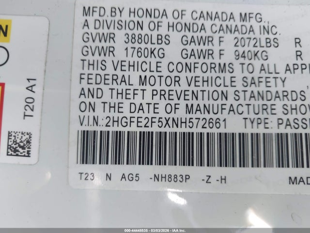 2022 HONDA CIVIC 2HGFE2F5XNH572661 Photo 8