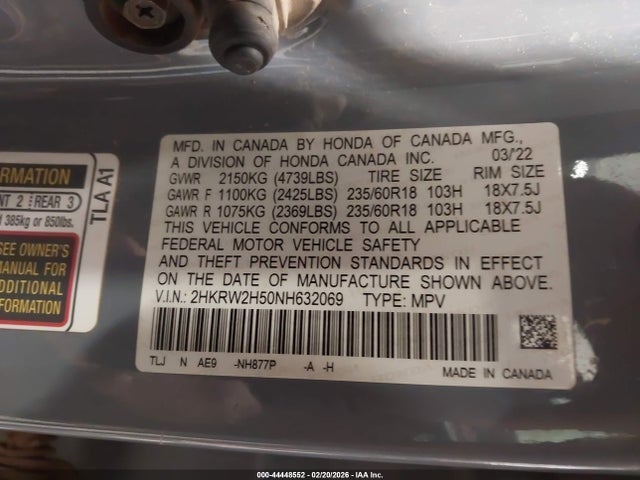 2022 HONDA CR-V 2HKRW2H50NH632069 Photo 8
