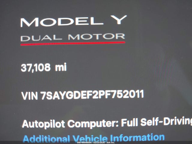 Aukcja sprzedaży 2023 Tesla Model Y Performance Dual Motor All-wheel Drive, vin: 7SAYGDEF2PF752011, numer aukcji: 44448554