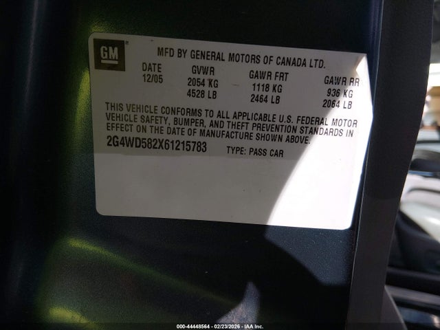 Продаж на аукціоні авто 2006 Buick Lacrosse Cxl, vin: 2G4WD582X61215783, номер лоту: 44448564