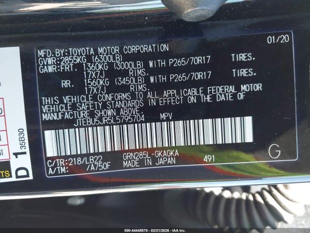 JTEBU5JR5L5795704 Toyota 4runner Sr5 Premium