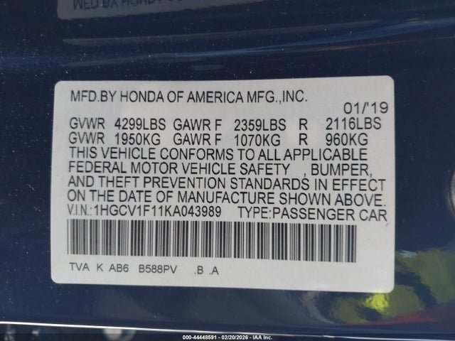 2019 HONDA ACCORD 1HGCV1F11KA043989 Photo 8