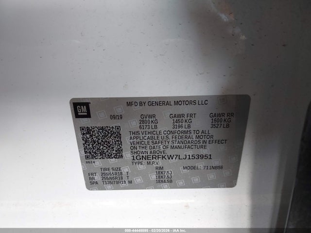 1GNERFKW7LJ153951 Chevrolet Traverse Fwd Ls
