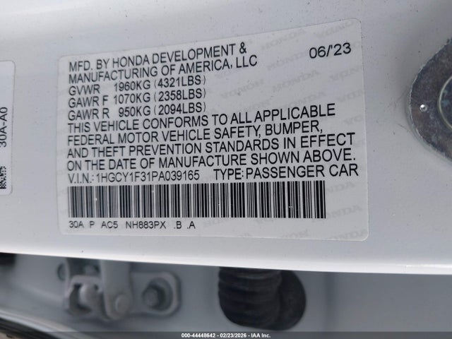 1HGCY1F31PA039165 Honda ACCORD EX