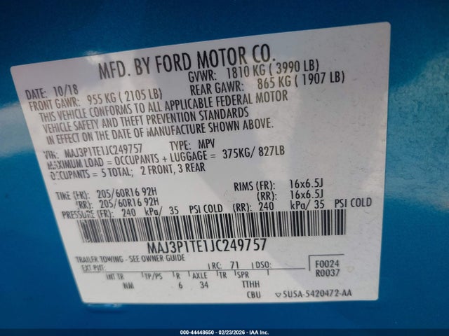 2018 FORD ECOSPORT MAJ3P1TE1JC249757 Photo 8