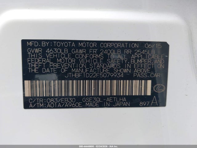 Продажа на аукционе авто 2015 Lexus Is 250, vin: JTHBF1D22F5079934, номер лота: 44448695