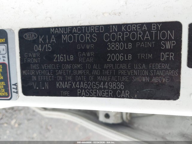 KNAFX4A62G5449836 KIA FORTE LX