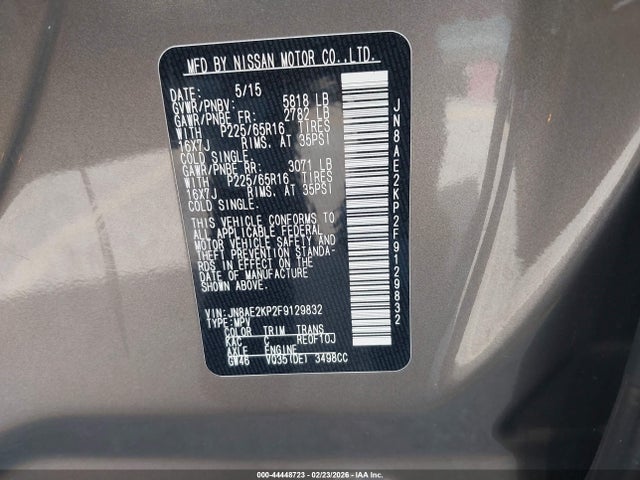 Nissan Quest Sv 2015 JN8AE2KP2F9129832 Image 9